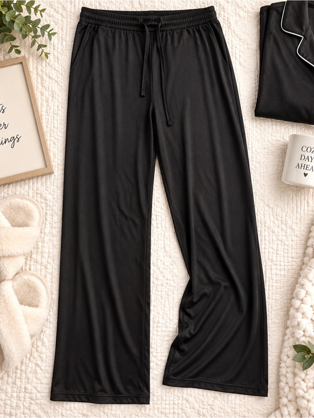 32 Degrees Cool Black Wide-Leg Sleepwear Lounge Pants – Size Large